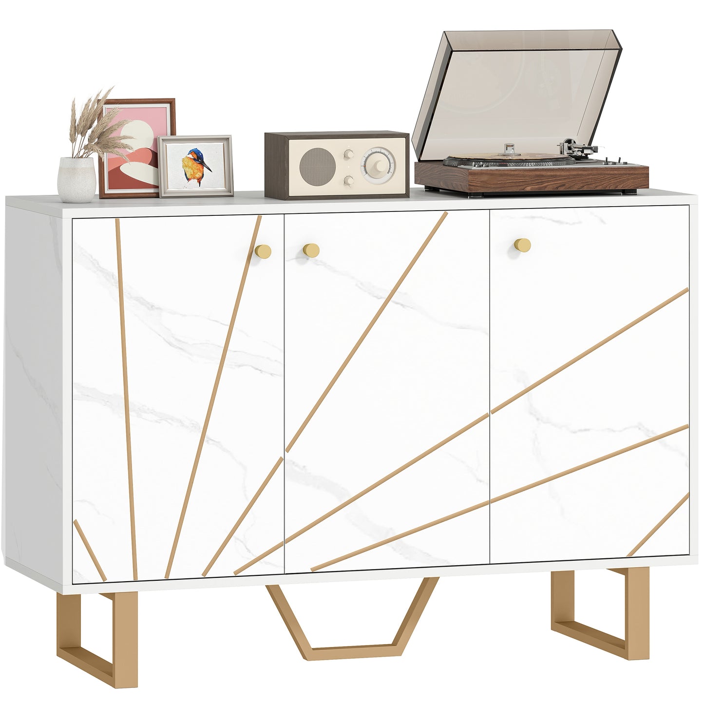 Sideboard Storage Cupboard with Metal Legs for Living Room, White