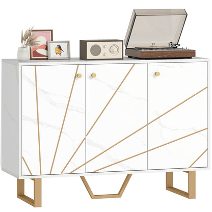 Sideboard Storage Cupboard with Metal Legs for Living Room, White