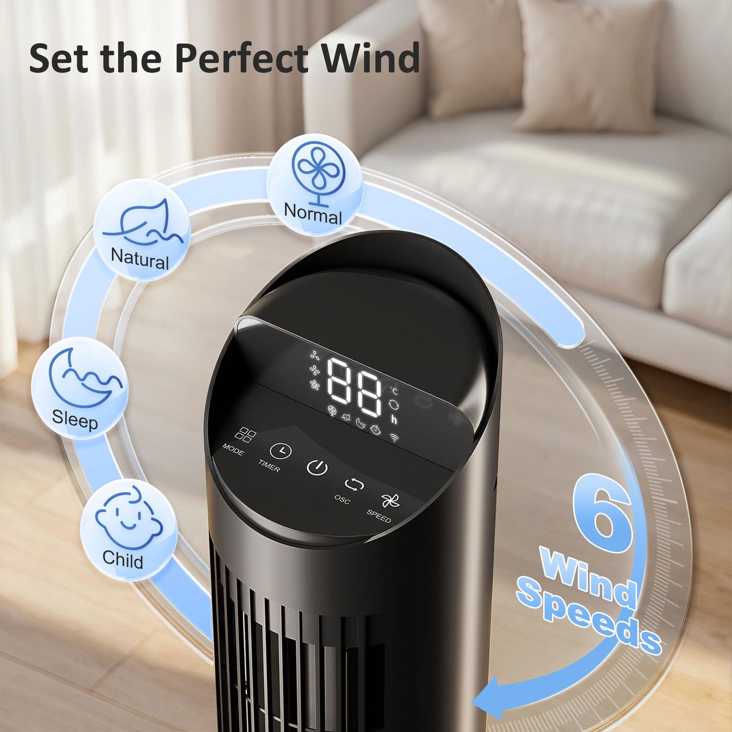 Tower Fan WiFi App Control 101.8 cm Black
