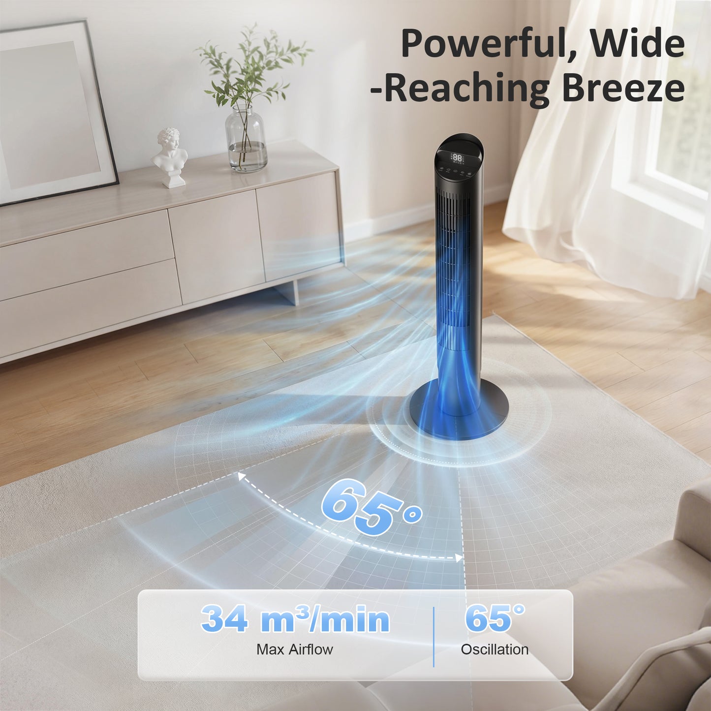 Tower Fan WiFi App Control 101.8 cm Black