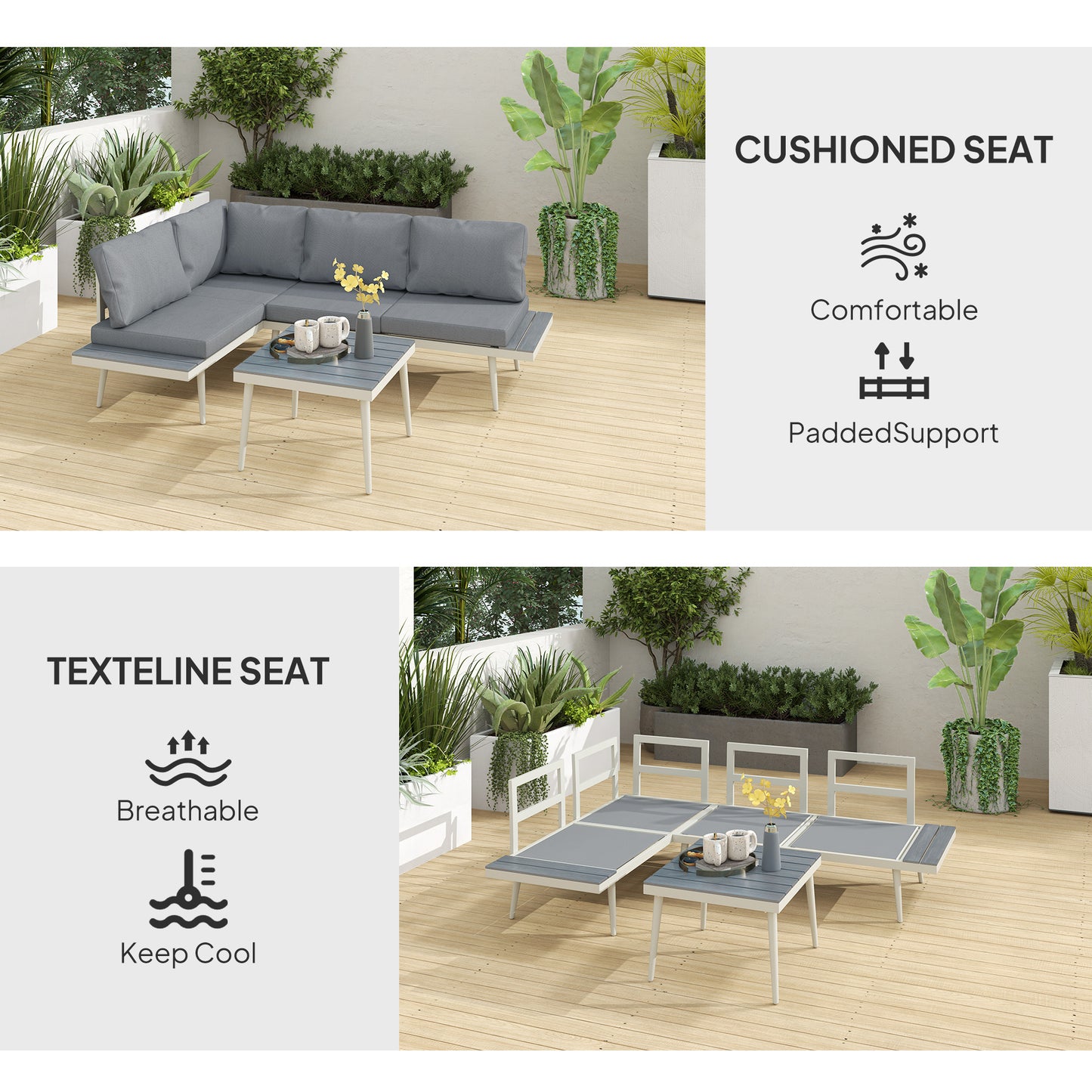 3 Piece Garden Furniture Set with 5-Level Adjustable Lounger, Grey