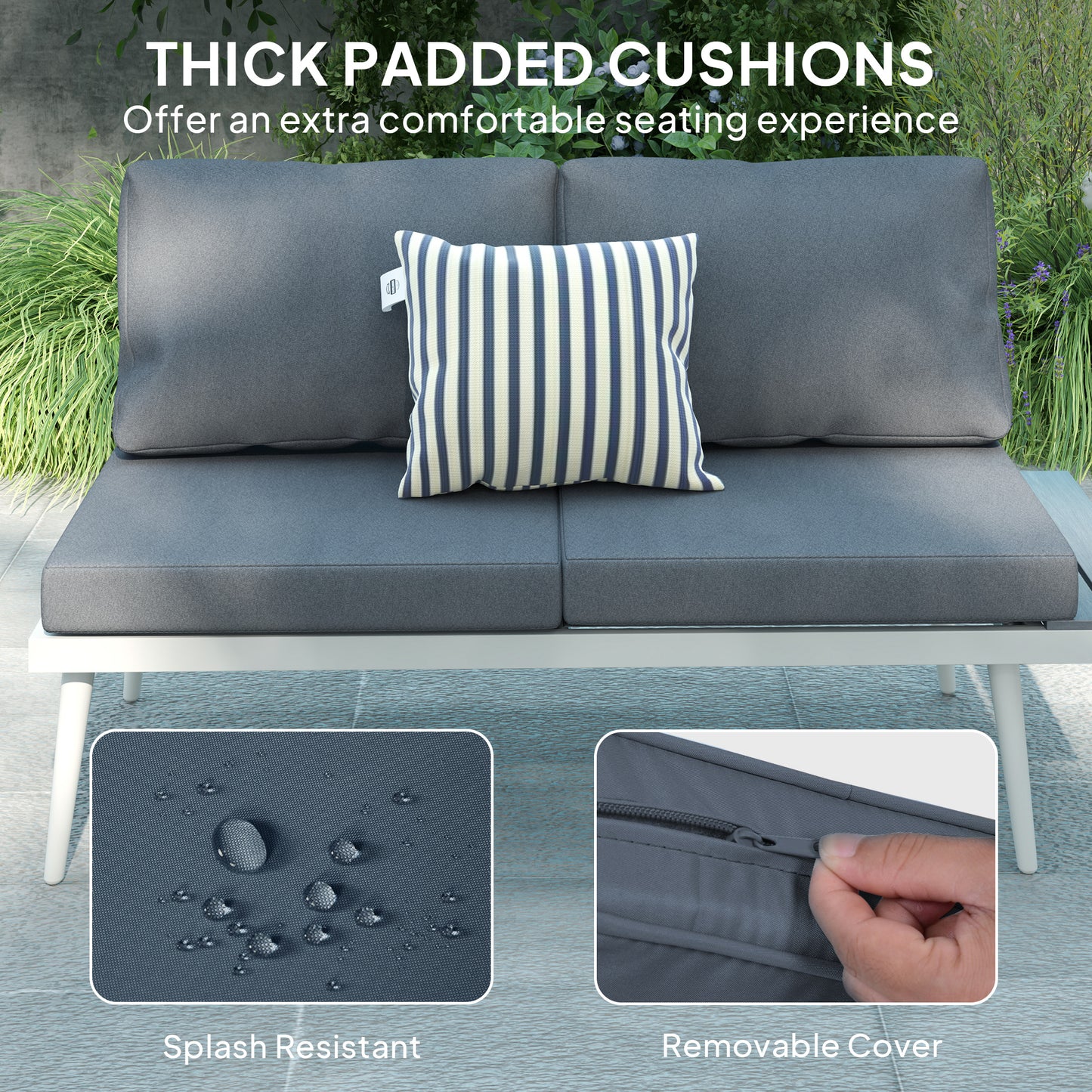 3 Piece Garden Furniture Set with 5-Level Adjustable Lounger, Grey