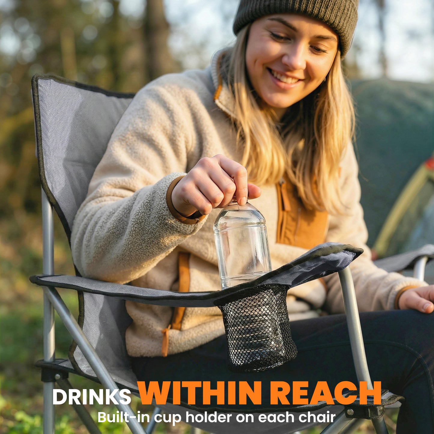 Camping Chair Set of 2 Portable Folding Grey
