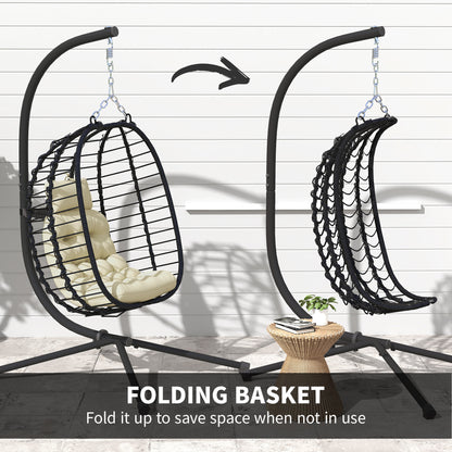 Rattan Hanging Egg Chair w/ Stand, Cushion, Headrest, Cream White