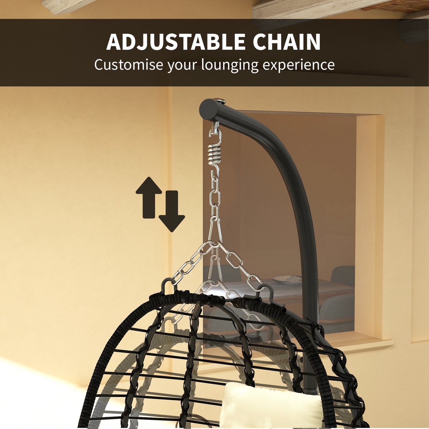 Rattan Hanging Egg Chair w/ Stand, Cushion, Headrest, Cream White