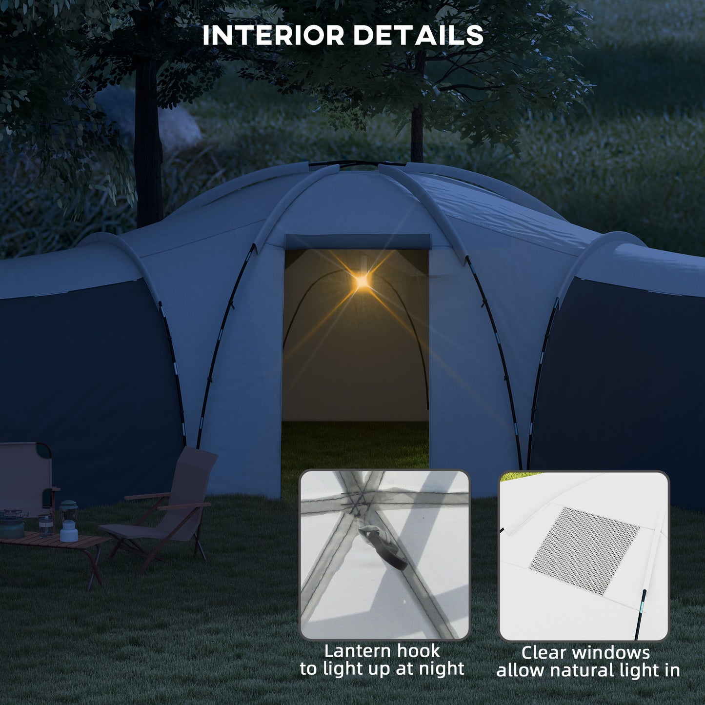 Large Tunnel Tent with 3 Bedroom, Living Area and Porch, Grey
