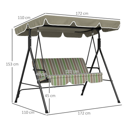 Outdoor 3-person Metal Porch Swing Chair Bench Canopy Green