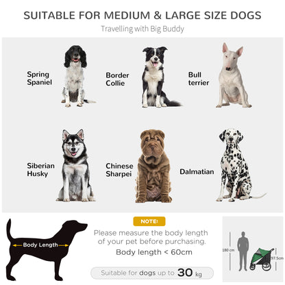 Foldable Pet Stroller with Cushion, for M, L Dogs - Green