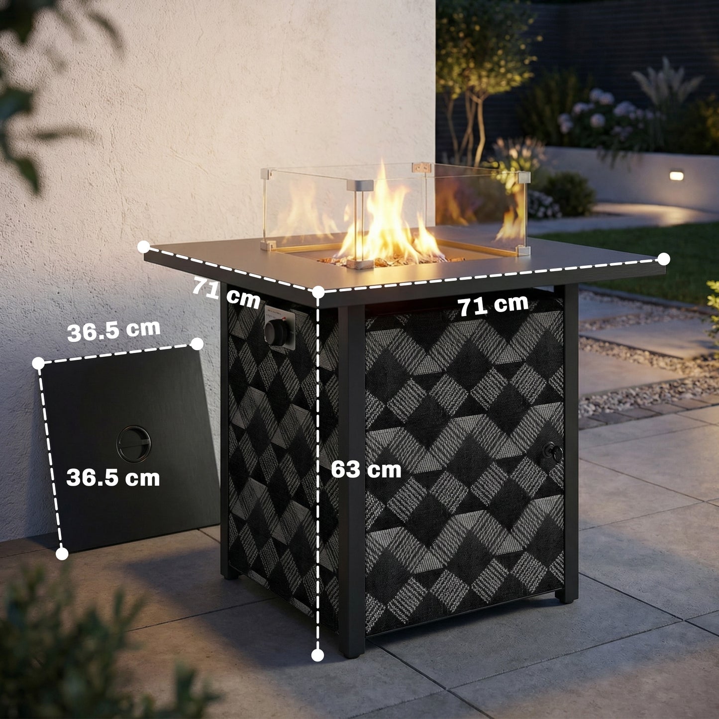 Square Propane Gas Fire Pit Table, Patio Heater with Lava Rocks