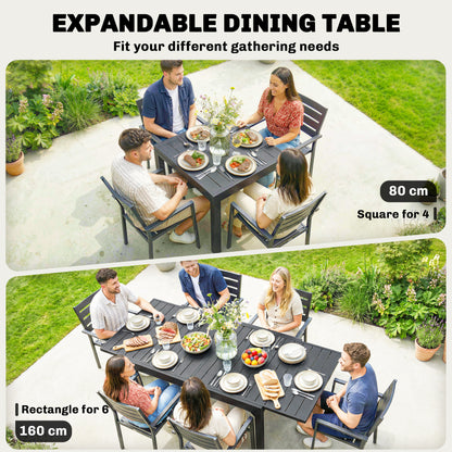 Expandable Patio Table for 4-6 People with Slatted Top, Black