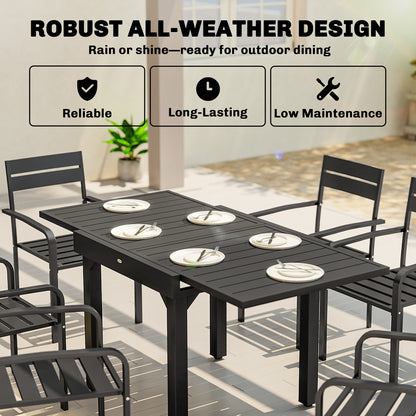 Expandable Patio Table for 4-6 People with Slatted Top, Black