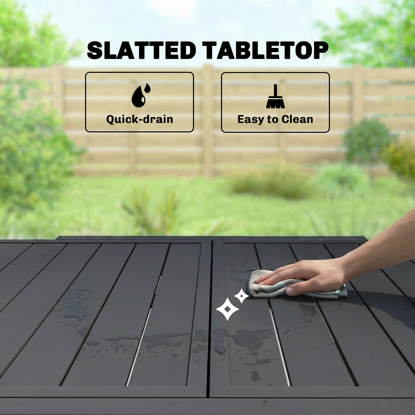 Expandable Patio Table for 4-6 People with Slatted Top, Black