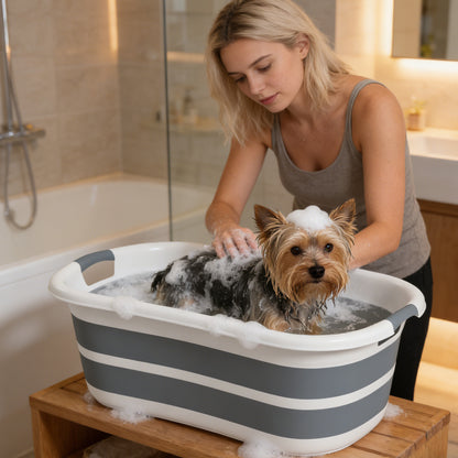 27L Dog Bath Tub Foldable Pet Bathtub with Drain Hole Grey