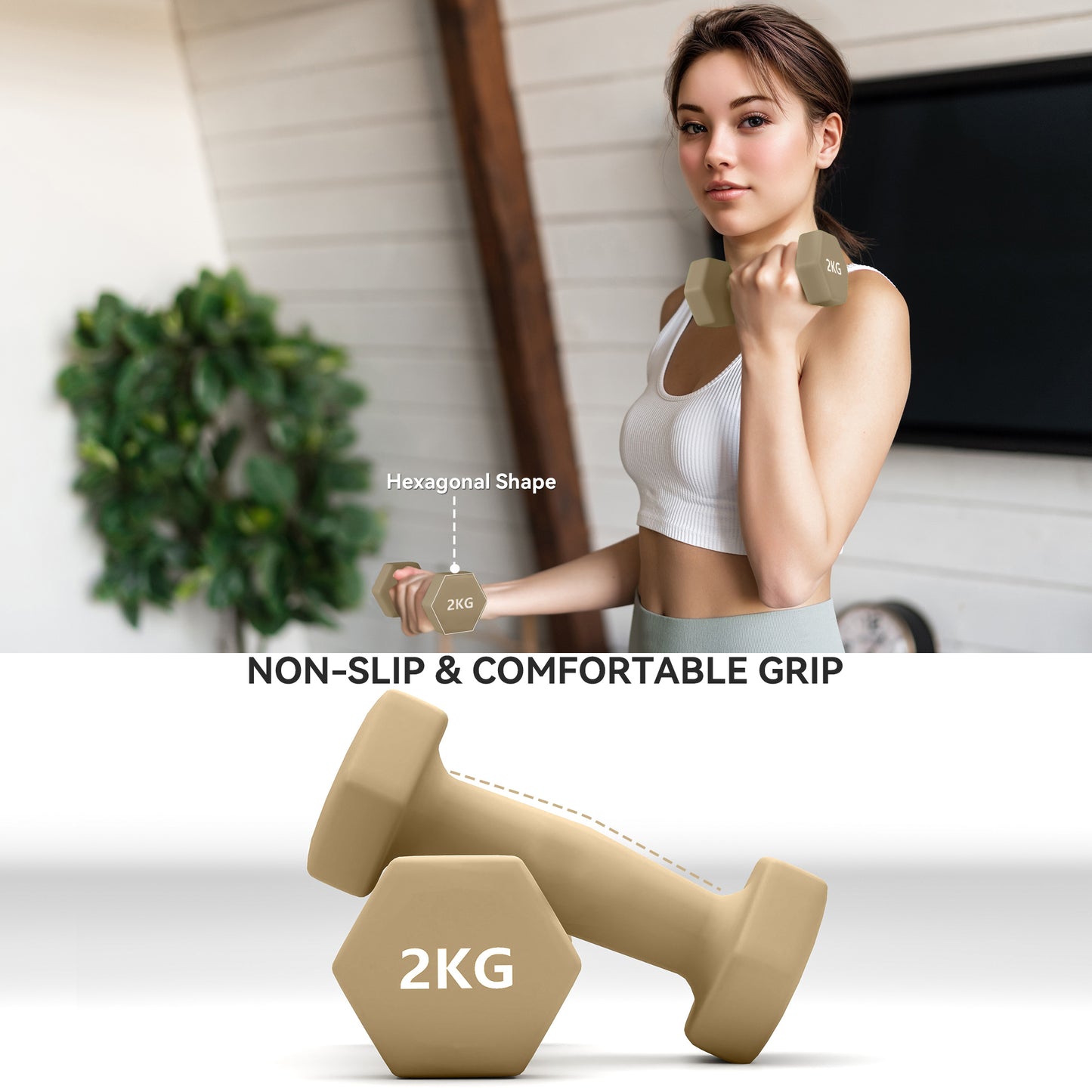 9kg Hex Dumbbells Set with Carry Case, 2 x 1kg, 2 x 1.5kg, 2 x 2kg