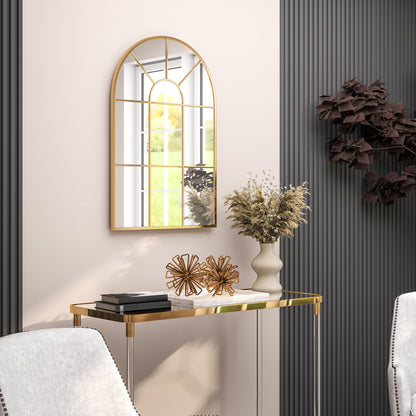 Modern Arched Window Wall Mirror for Bedroom, 91x60cm, Gold Tone
