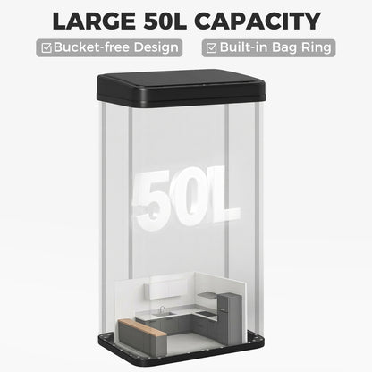 50L Sensor Bin with Quiet Soft-Close Lid, Automatic Touchless Motion Sensor Kitchen Bin with Fingerprint Resistant Stainless Steel for Hygienic Gyms, Home Office Use, Black