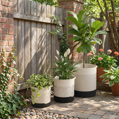 Plant Pots Handwoven Cotton Set of 3 White