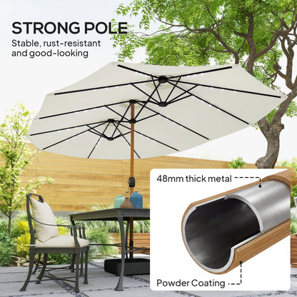 Double Sided Garden Parasol with 48 Solar LED Lights 4.6m Cream White
