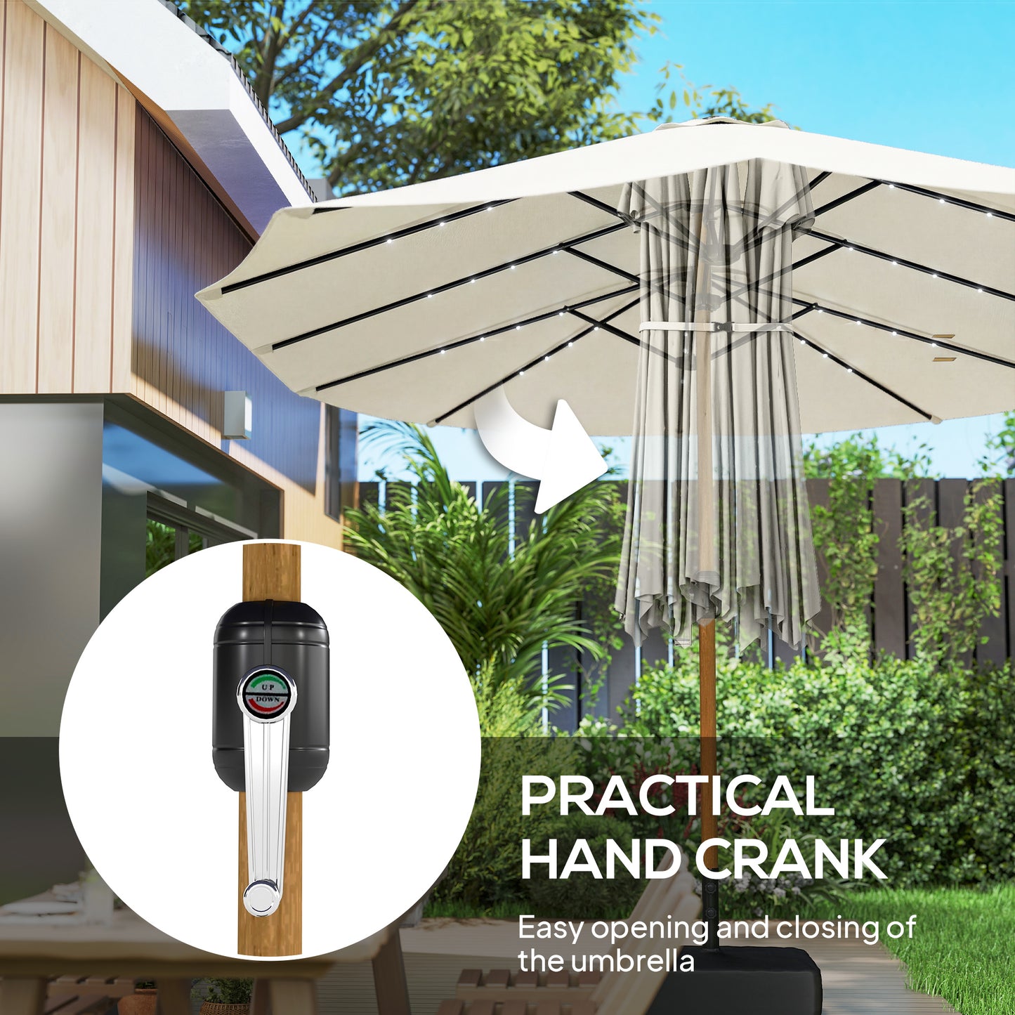 Double Sided Garden Parasol with 48 Solar LED Lights 4.6m Cream White