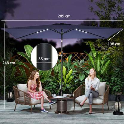 3 x 2 m Garden Parasol Umbrella with Light, Outdoor Patio Umbrella