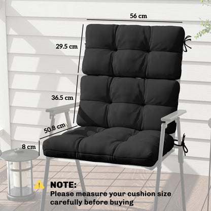 2pc Outdoor Seat Cushion with Backrest, Ties, for Garden, Black