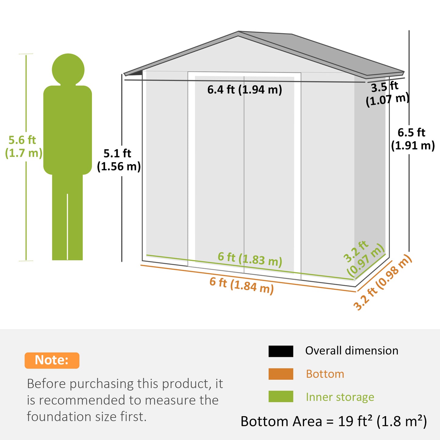 6.5x3.5ft Metal Garden Shed for Garden, Green