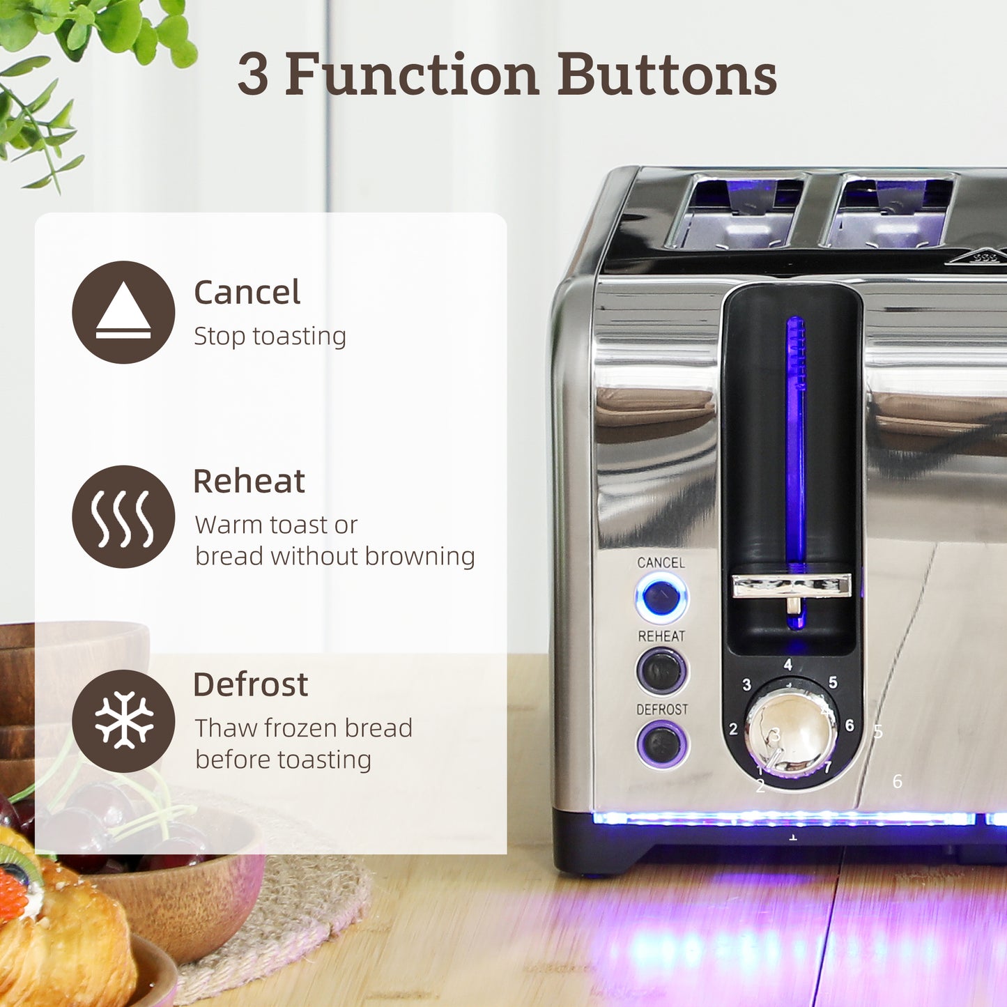 4 Slice Wide Slot Toaster and 1.7L Rapid Boil Kettle Set, Silver Tone