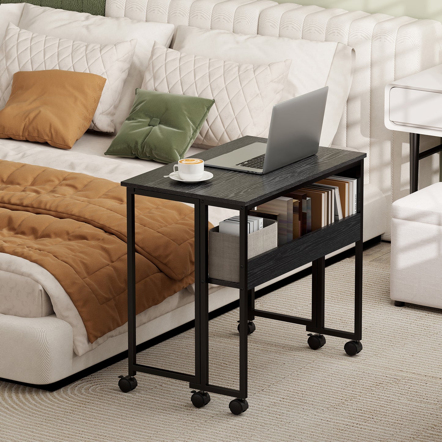 80 cm Foldable Computer Desk on Wheels for Small Spaces, Black