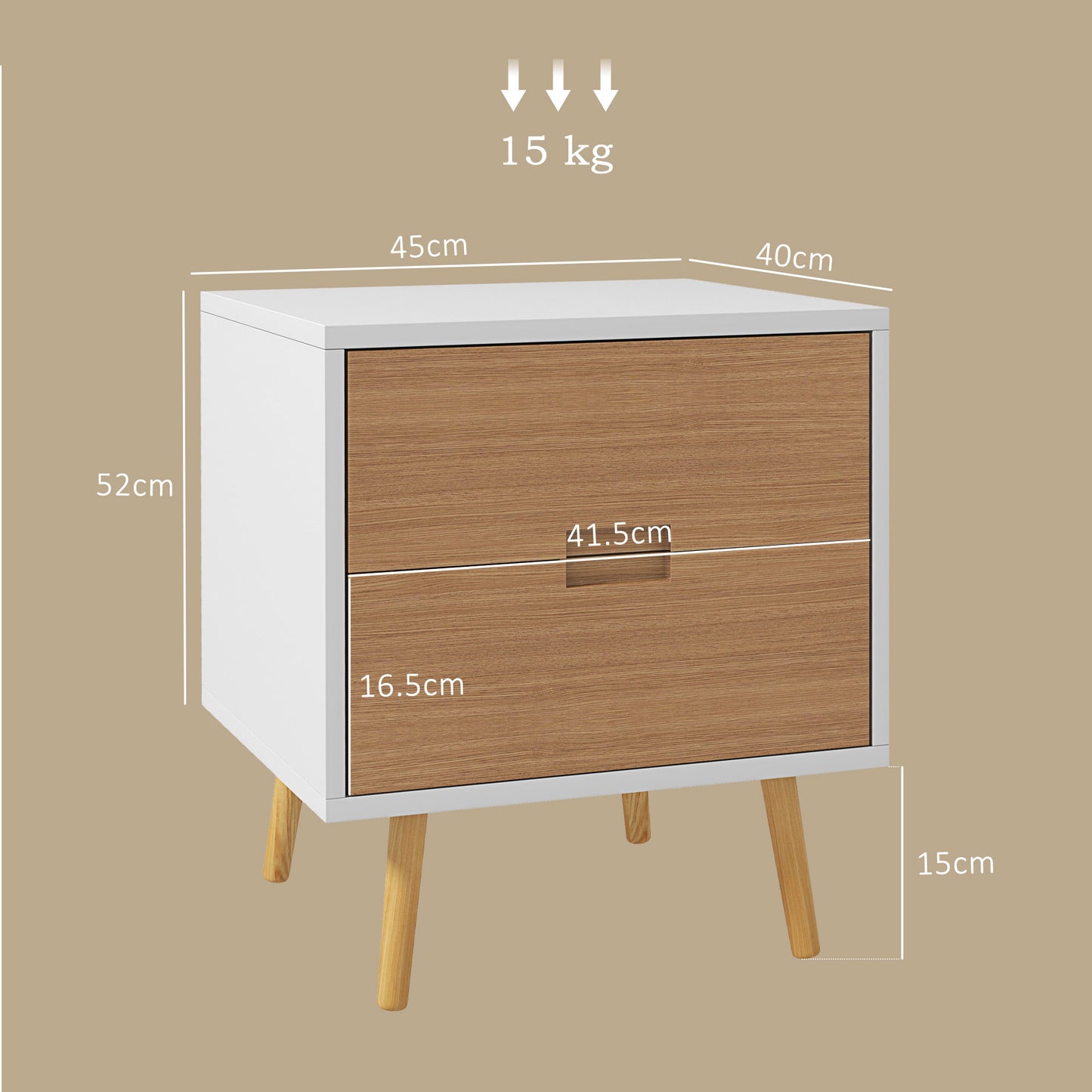 Bedside Table with 2 Drawers for Bedroom, Living Room