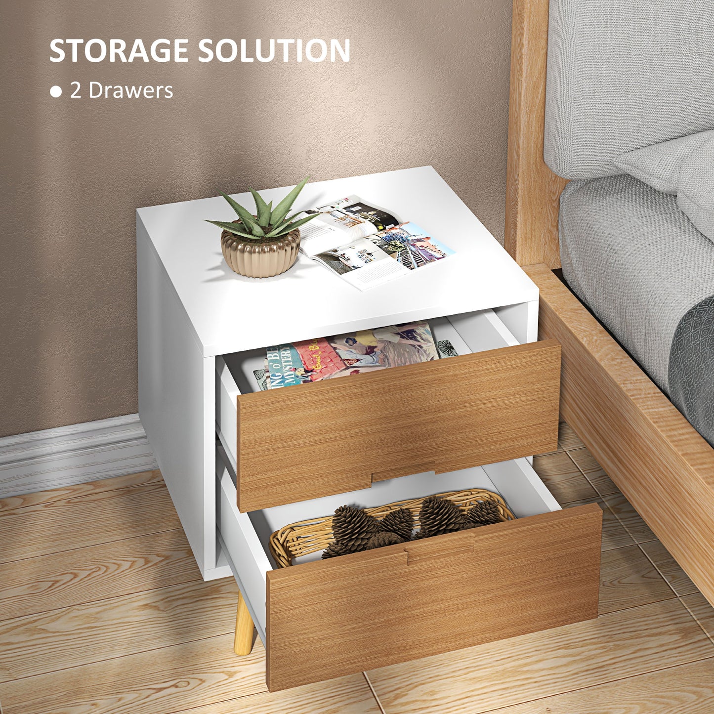 Bedside Table with 2 Drawers for Bedroom, Living Room