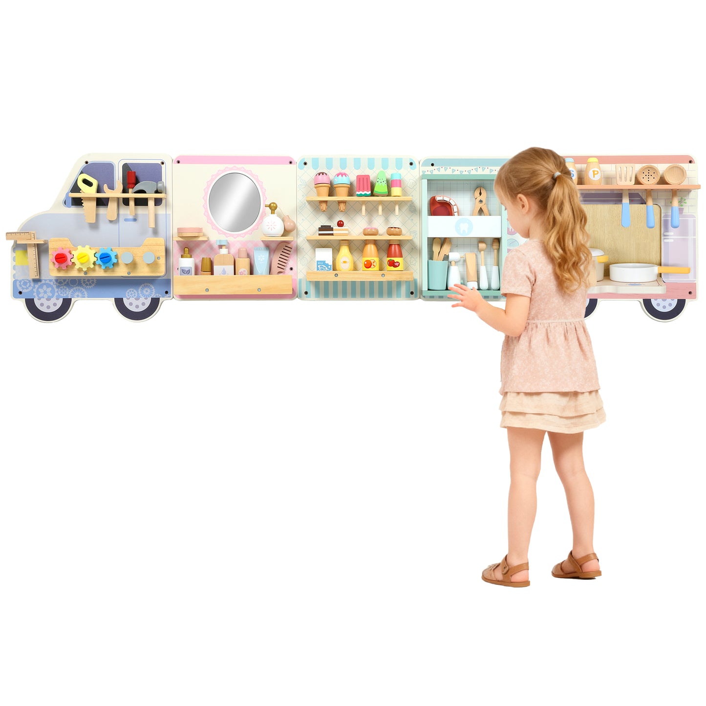 Wooden Busy Board, 5 in 1 Wall Panel Sensory Toy for Kids