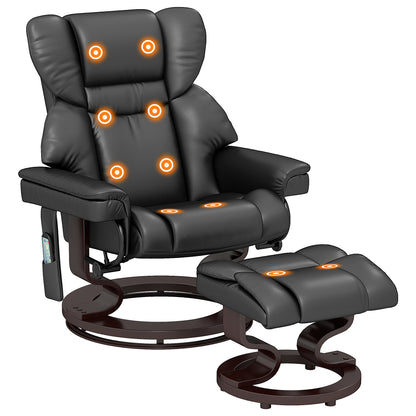Massage Recliner Chair with Footstool and Adjustable Backrest, Black