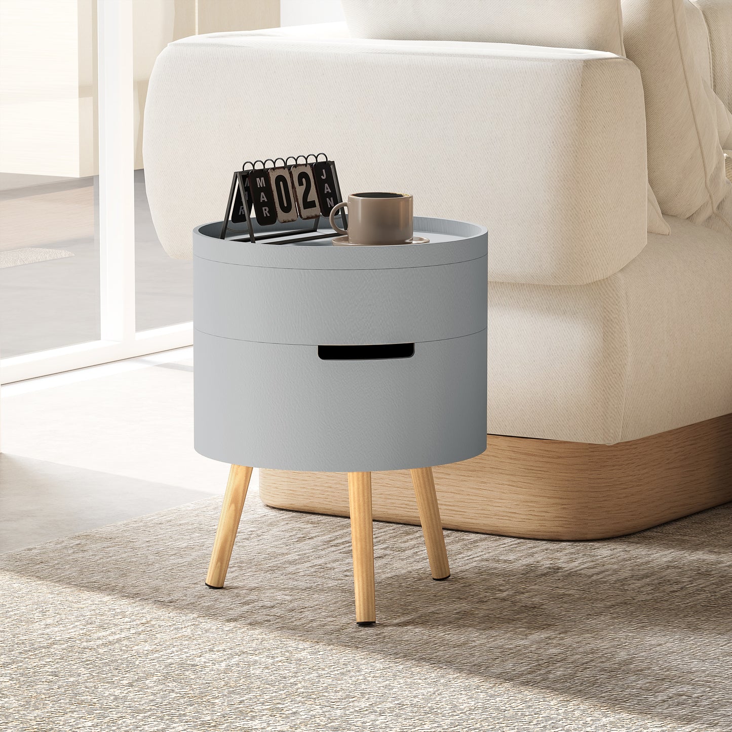 Side Coffee Table End Desk Night Stand w/ Detachable Tray, Grey