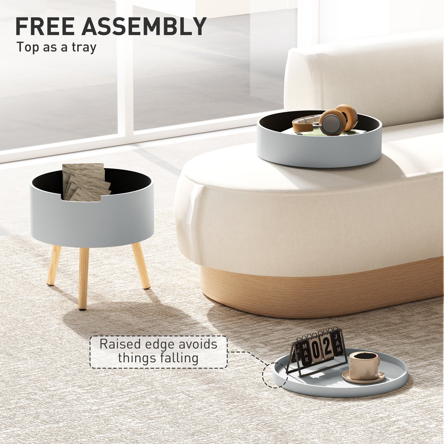 Side Coffee Table End Desk Night Stand w/ Detachable Tray, Grey