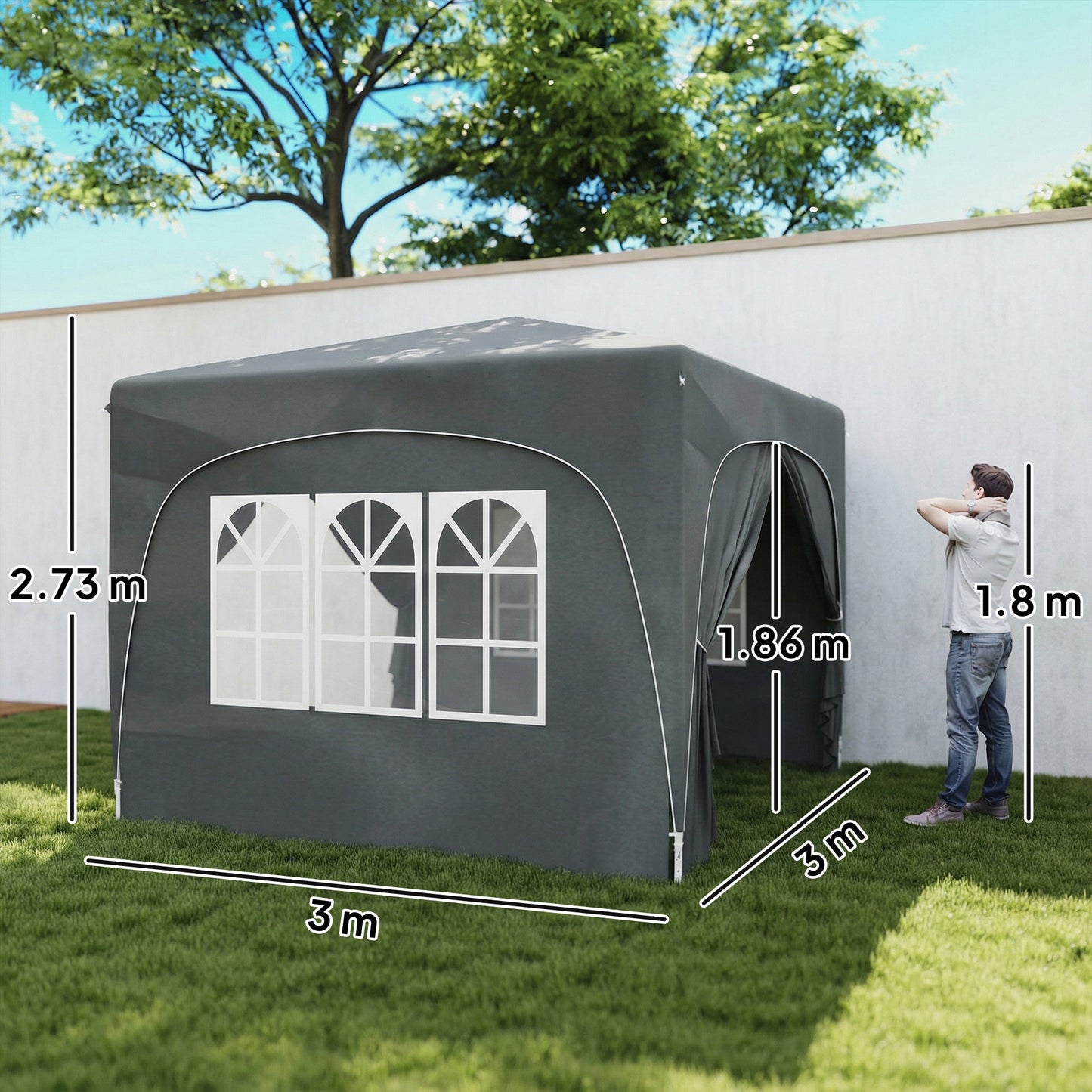 3 x 3(m) UPF50+ Pop Up Gazebo with Sides and Carry Bag, Dark Grey