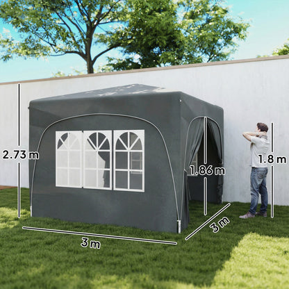 3 x 3(m) UPF50+ Pop Up Gazebo with Sides and Carry Bag, Dark Grey