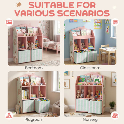 Kids Bookshelf with Storage, Toy Storage Unit for Playroom, Pink