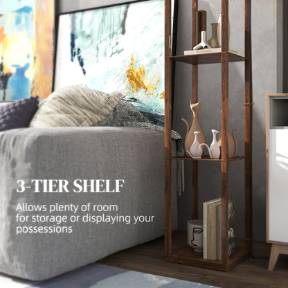 Modern Floor Lamp Light with 3 Shelves Fabric Lampshade, Rustic Brown