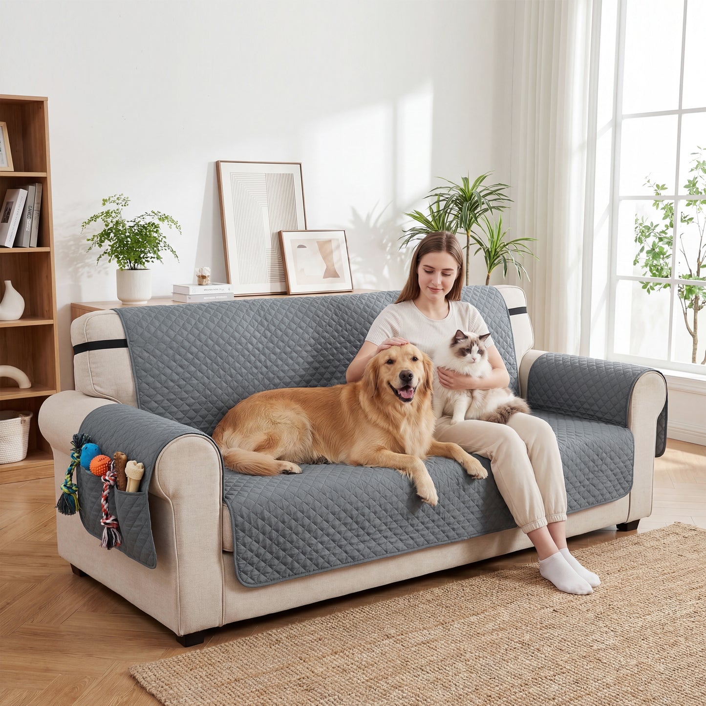 Waterproof Sofa Cover 3 Seater, Soft Couch Cover for Dogs Cats Pets