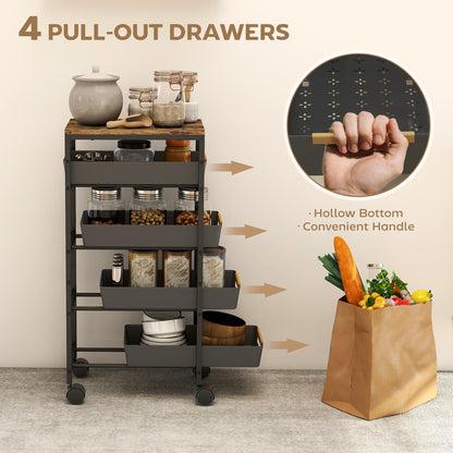 Kitchen Storage Trolley Mobile Utility Cart for Kitchen Office Black