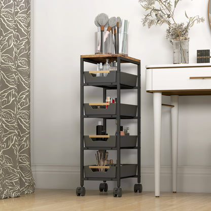 Kitchen Storage Trolley Mobile Utility Cart for Kitchen Office Black