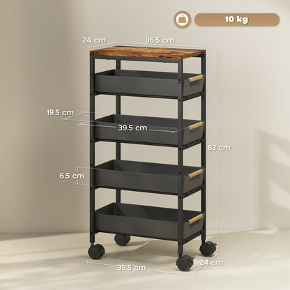 Kitchen Storage Trolley Mobile Utility Cart for Kitchen Office Black