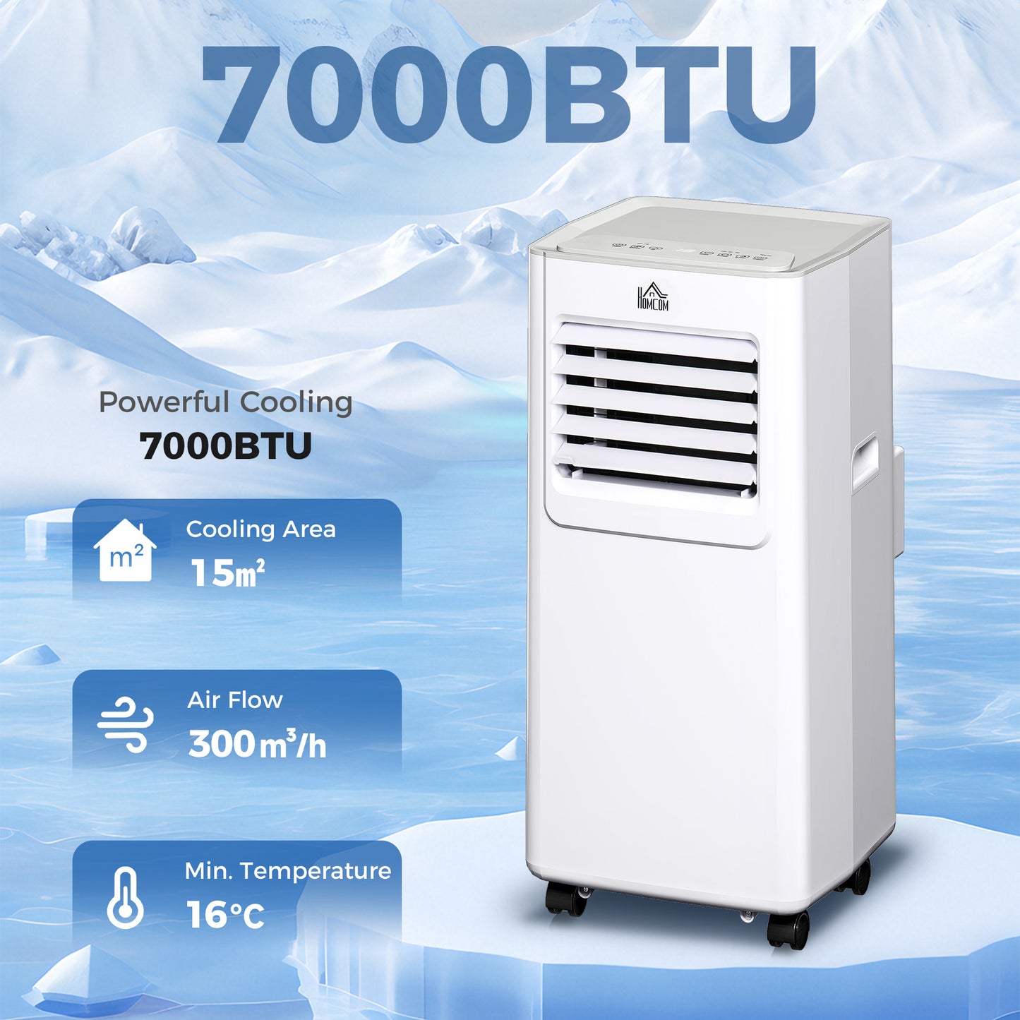 7000 BTU Mobile Air Conditioner Indoor Portable AC Unit w/ RC, White