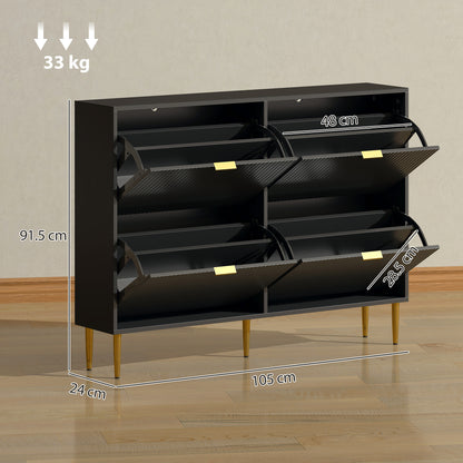 Slim Shoe Storage Cabinet with 4 Flip Drawers for Hallway, Black