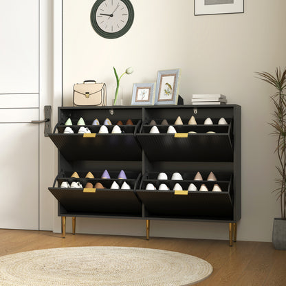 Slim Shoe Storage Cabinet with 4 Flip Drawers for Hallway, Black