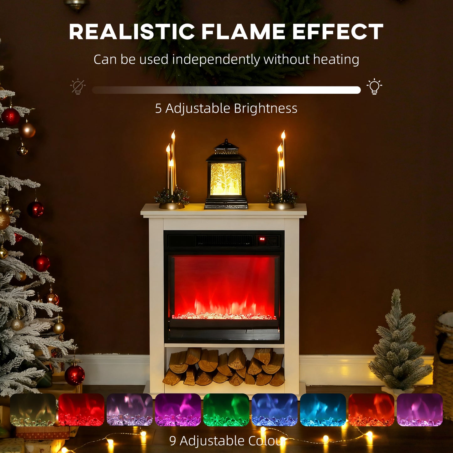 1800W White Electric Fire with Remote & Timer for Living Room