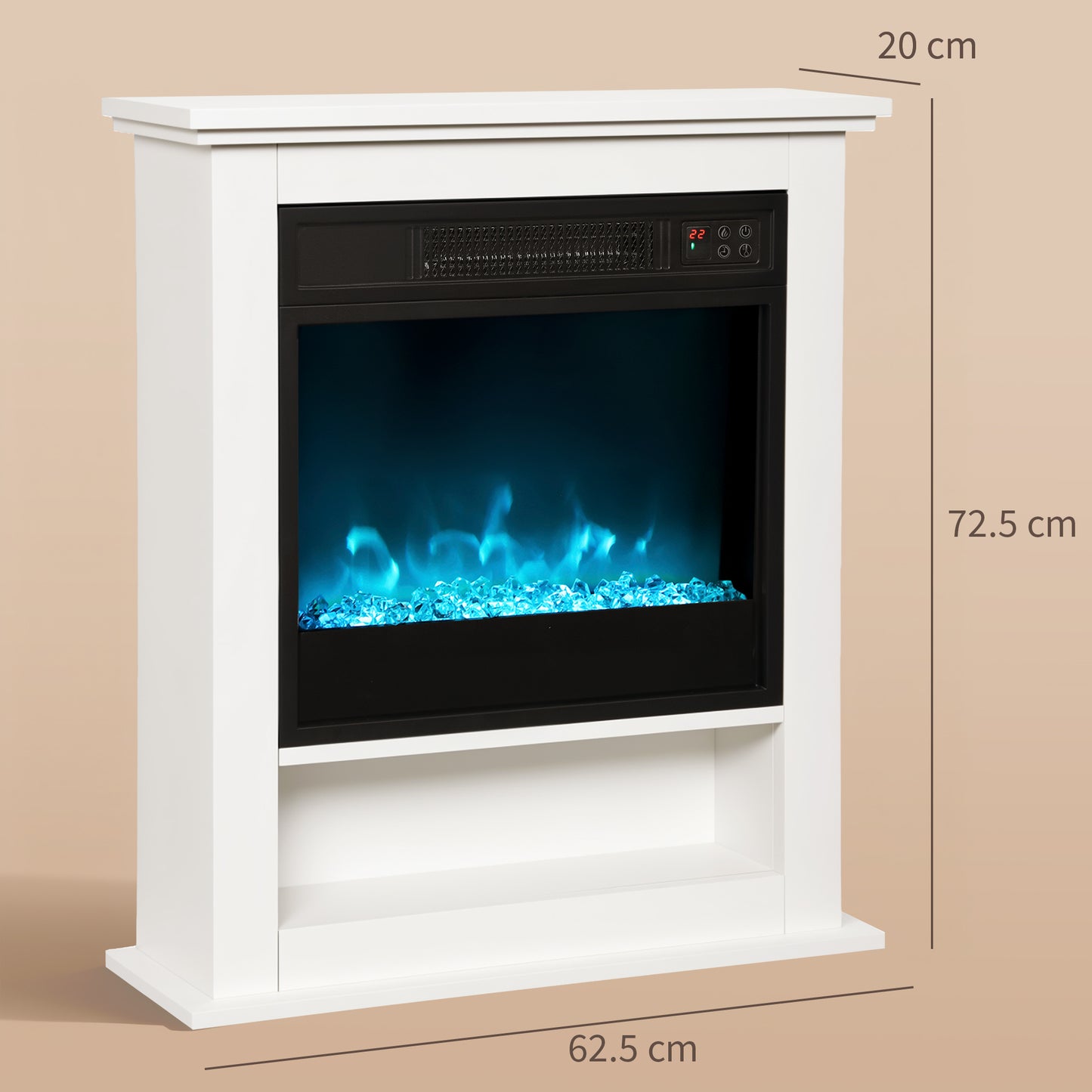 1800W White Electric Fire with Remote & Timer for Living Room