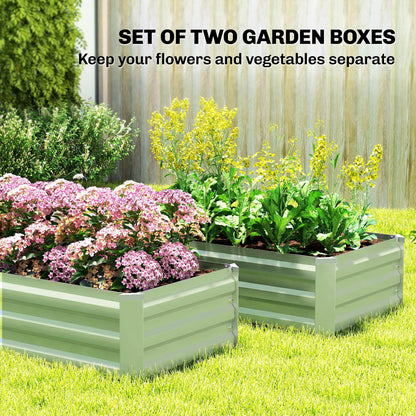 Set of 2 Raised Garden Bed Galvanised Planter Box, Light Green