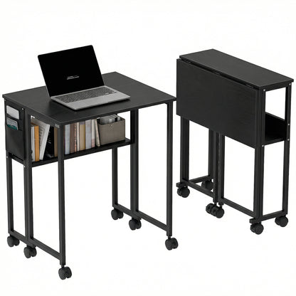 63 cm Foldable Computer Desk on Wheels for Small Spaces Black