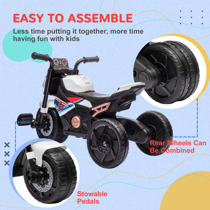 3 in 1 Baby Trike with Headlights, Music, Horn - White